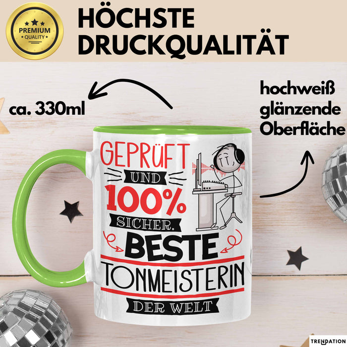 Beste Tonmeisterin Der Welt Tasse Geschenk für Eine Tonmeisterin Geprüft Und Sicher Geschenkidee Geburtstag Weihnachten Grün Trendation
