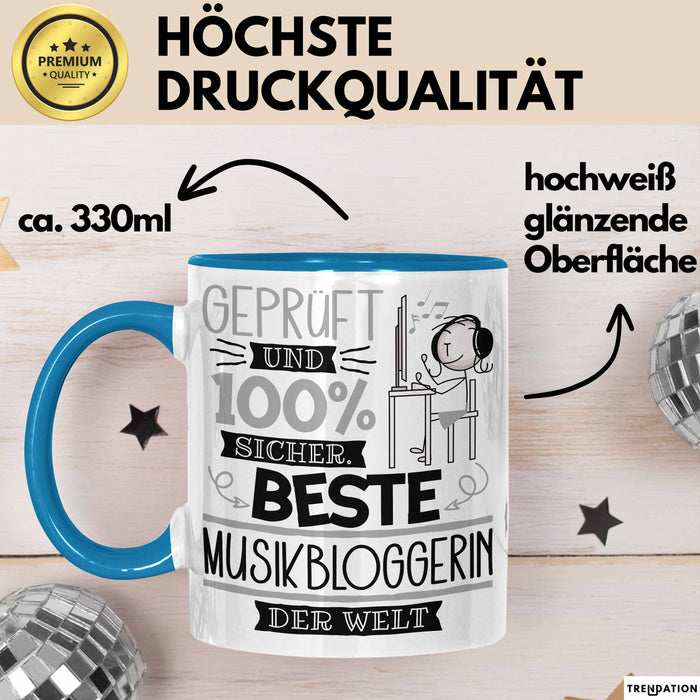 Beste Musikbloggerin Der Welt Tasse Geschenk für Eine Musikbloggerin Geprüft Und Sicher Geschenkidee Geburtstag Weihnachten Blau Trendation