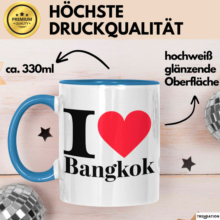 Bangkok Thailand Tasse Geschenk Lustige Geschenkidee Spruch Ich Liebe Bangkok Blau Trendation