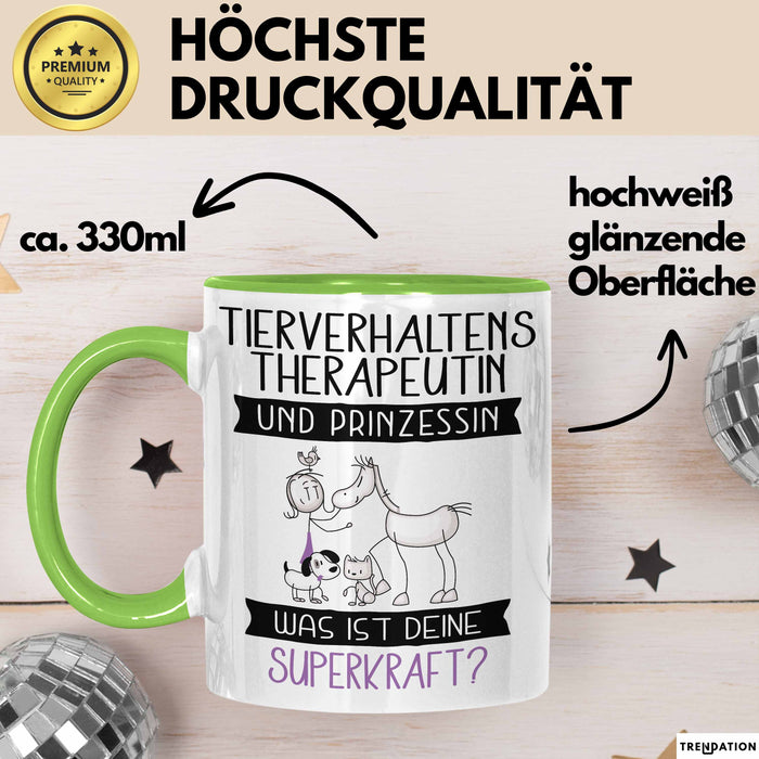 Tierverhaltenstherapeutin Und Prinzessin Tasse Geschenk Für Eine Tierverhaltenstherapeutin Geburtstag Was Ist Deine Superkraft Grün Trendation