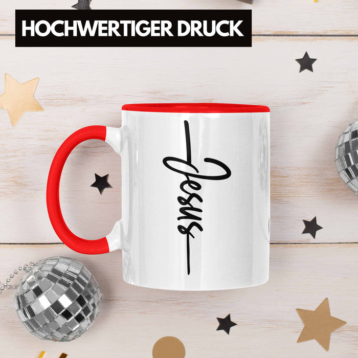 Jesus Christus Tasse Bibel Geschenk Kreuz Glauben Kirche Christliche Geschenkidee Rot Trendation