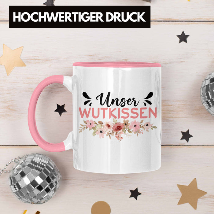 Wutkissen Tasse Geschenk Lustiger Spruch Wut-Kissen Rosa Trendation