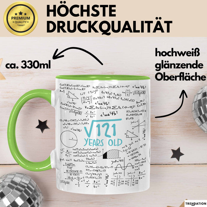 Wurzel aus 121 Tasse Geschenk Mathe Fan 11. Geburtstag Humorvoll Grün Trendation