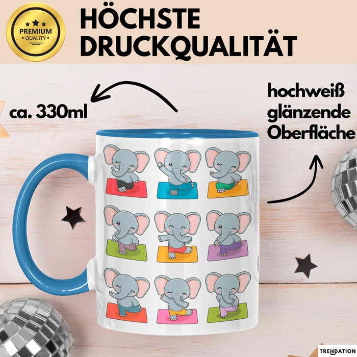 Elefant Tier Tasse Geschenk Lustige Geschenkidee Spruch Elefanten Yoga Blau Trendation