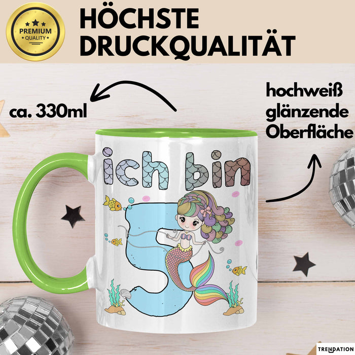 5. Geburtstag Mädchen Geschenk Meerjungfrau Geschenk Tasse für Mädchen Nymphe Nixe Becher Grafik Grün Trendation
