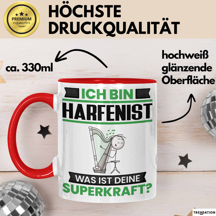 Harfenist Tasse Geschenk für Harfenist Geburtstag Lustiger Spruch Kaffee-Becher Was Ist Deine Superkraft Rot Trendation