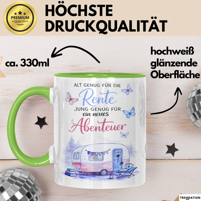 Rentner Pensionär Sarkasmus Tasse Geschenk Lustige Geschenkidee Spruch Alt Genug Für Die Rente Grün Trendation
