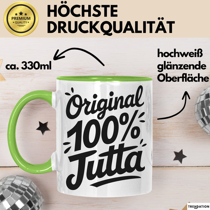 Jutta Tasse Geschenk Original 100% Jutta Geschenkidee Geburtstag Grün Trendation