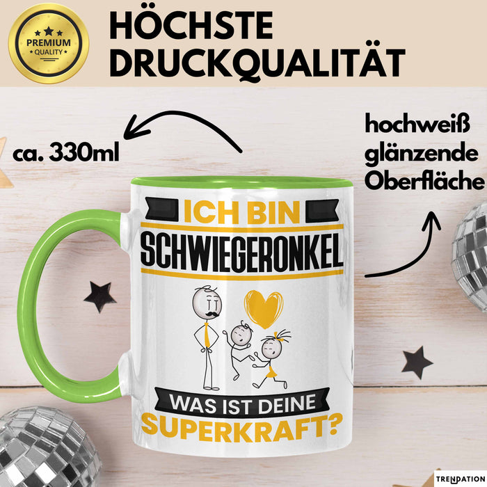 Schwiegeronkel Tasse Geschenk für Schwiegeronkel Geburtstag Lustiger Spruch Kaffee-Becher Was Ist Deine Superkraft Grün Trendation