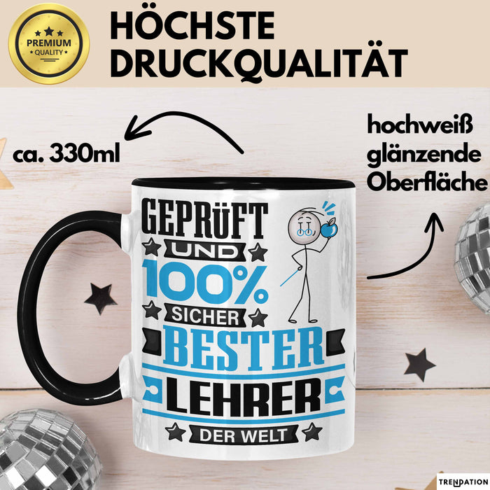 Lehrer Geschenk Lustiger Spruch für Lehrer Geschenkidee Bester Lehrer Der Welt Schwarz Trendation