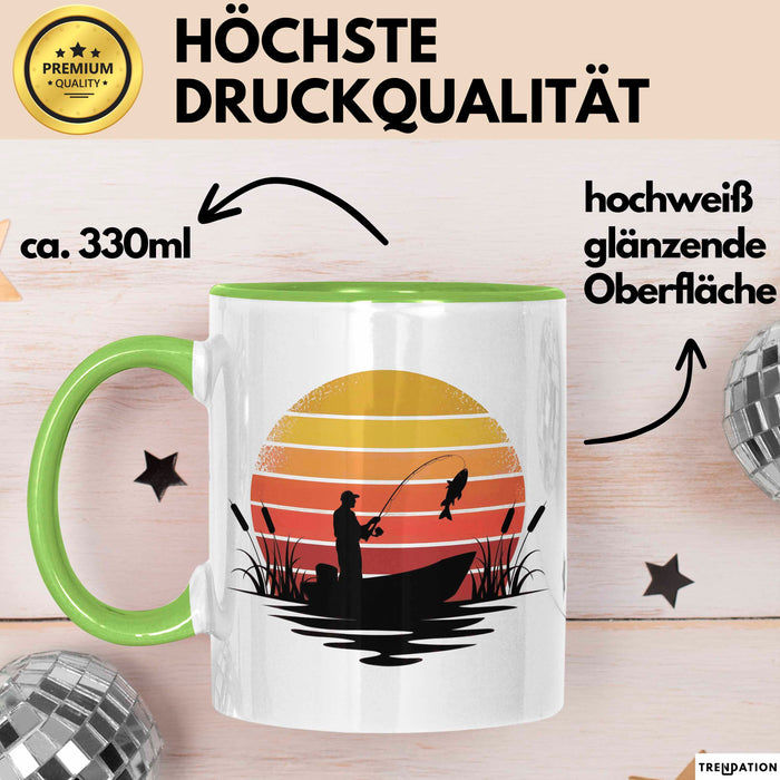 Angelliebhaber Fischer Retro Tasse Geschenk Lustige Geschenkidee Spruch Grün Trendation
