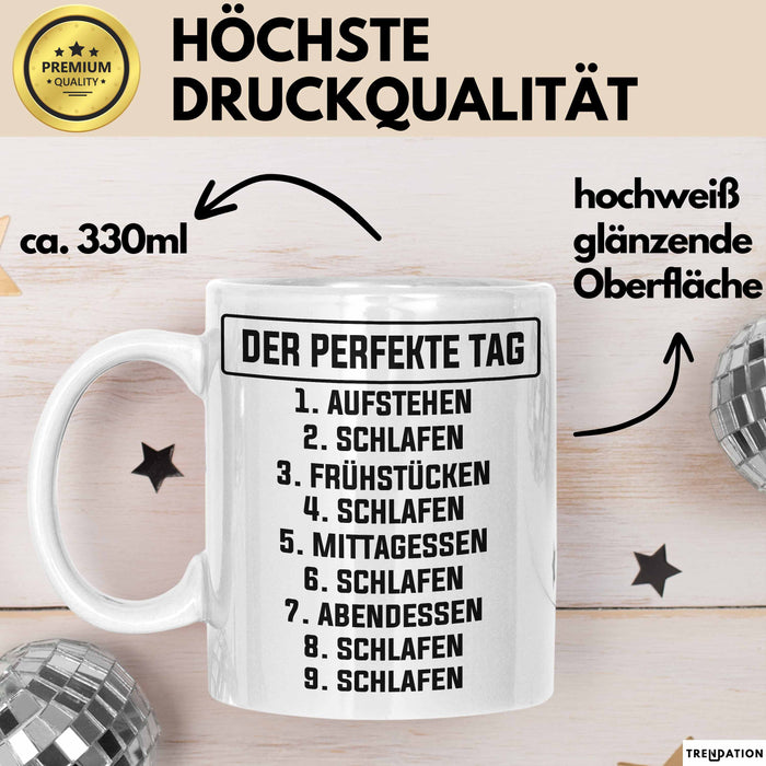 Schlafmütze Tasse Geschenk Der Perfekte Tag Geschenkidee Naps Mittagsschlaf Weiß Trendation