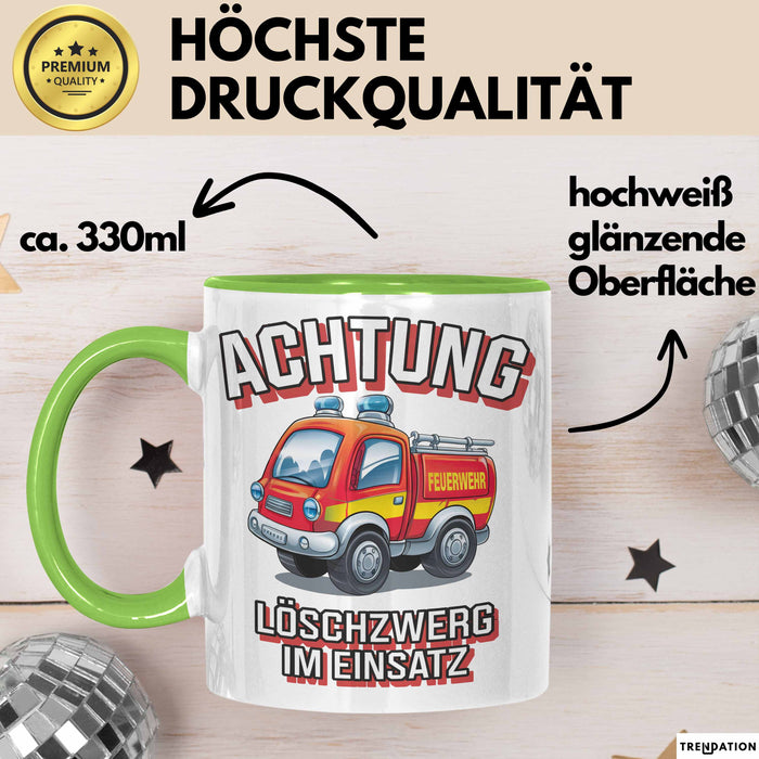 Feuerwehrmann Tasse Geschenk Feuerzwerg Im Einsatz Feuerwehr Grün Trendation