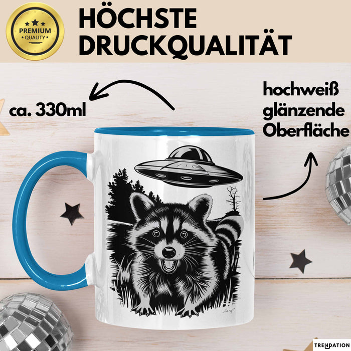 UFO Aliens Tasse Geschenk Waschbär Alien Sci Fi Liebhaber Blau Trendation