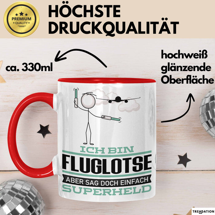Fluglotse Geschenk Tasse Ich Bin Fluglotse Aber Sag Doch Einfach Superheld Lustige Geschenkdiee für Fluglotse Kaffee-Becher Rot Trendation