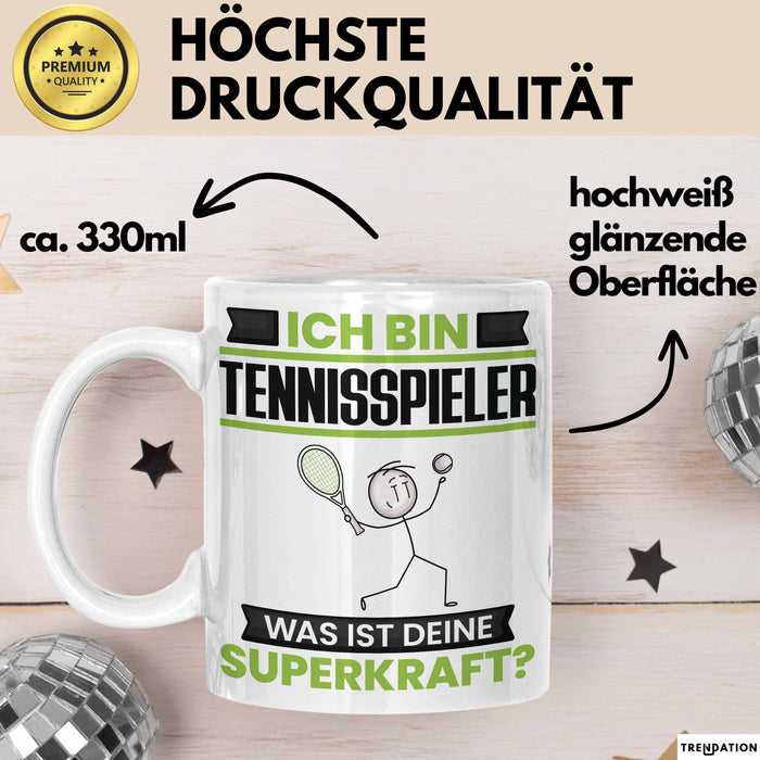 Tennisspieler Tasse Geschenk für Tennisspieler Geburtstag Lustiger Spruch Kaffee-Becher Was Ist Deine Superkraft Weiß Trendation