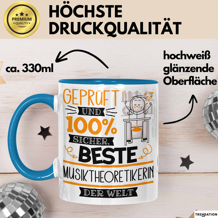 Beste Musiktheoretikerin Der Welt Tasse Geschenk für Eine Musiktheoretikerin Geprüft Und Sicher Geschenkidee Geburtstag Weihnachten Blau Trendation