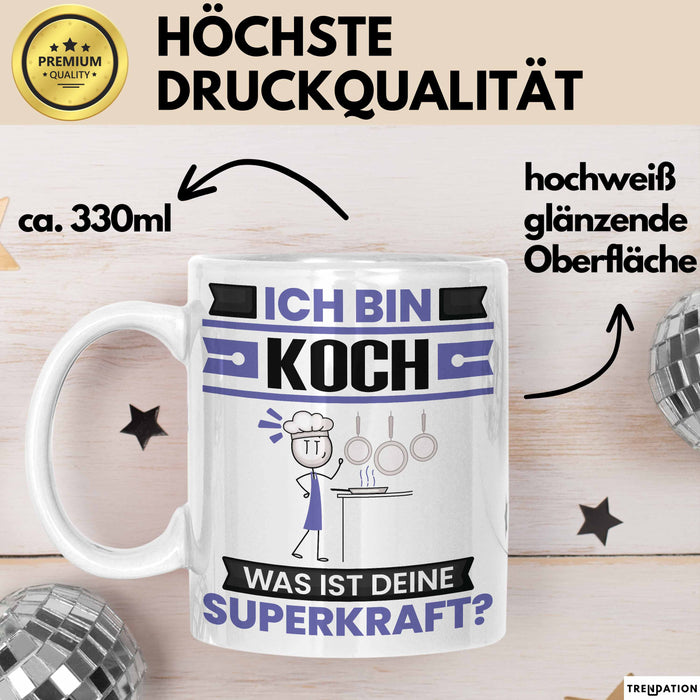 Koch Tasse Geschenk für Koch Geburtstag Lustiger Spruch Kaffee-Becher Was Ist Deine Superkraft Weiß Trendation