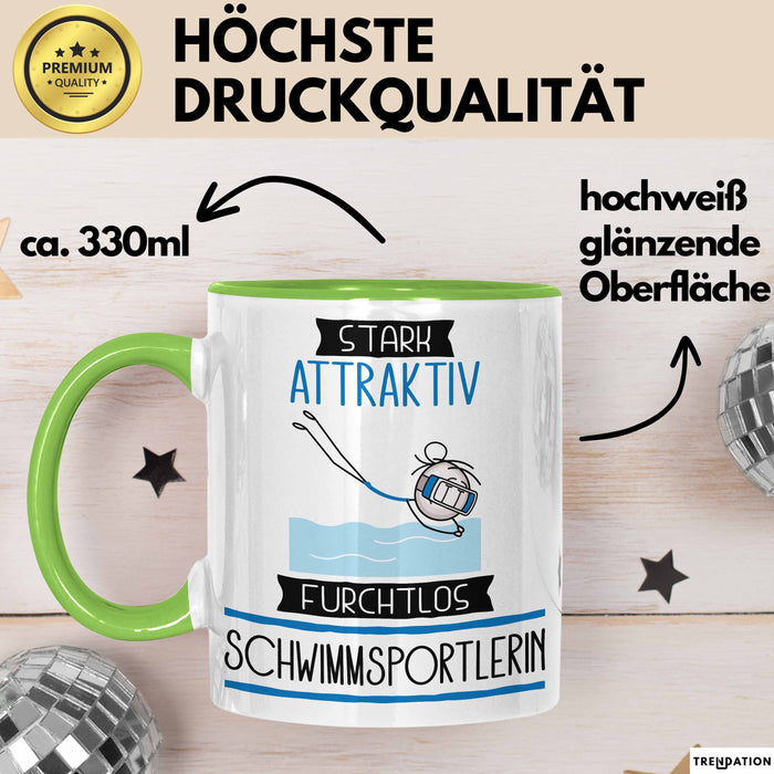 Schwimmsportlerin Tasse Geschenk Becher Stark Attraktiv Furchtlos Schwimmsportlerin Lustige Geschenkidee Grün Trendation
