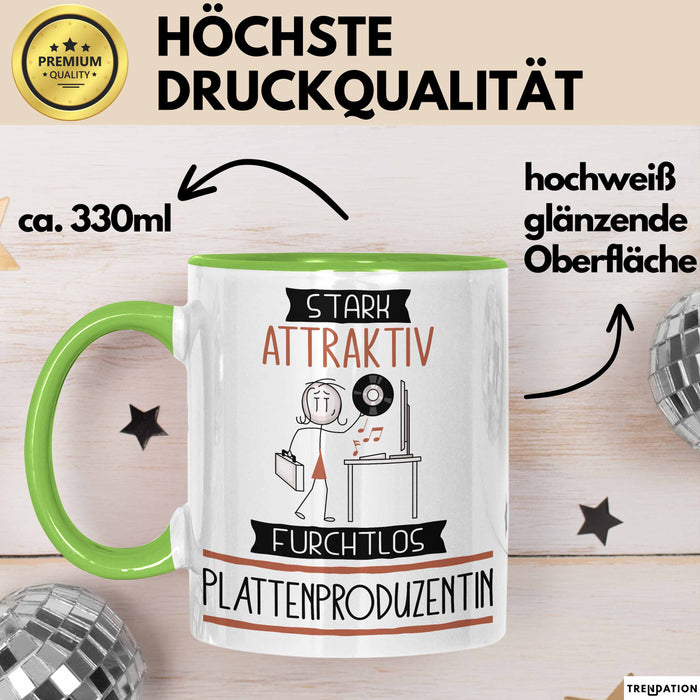 Plattenproduzentin Tasse Geschenk Becher Stark Attraktiv Furchtlos Plattenproduzentin Lustige Geschenkidee Grün Trendation