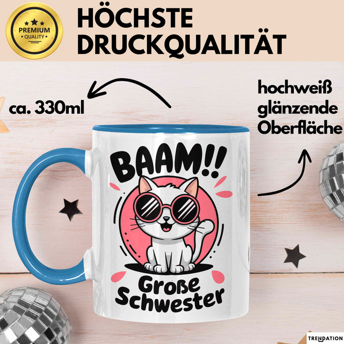 Big Sister Ältere Geschwister Schwestern Katze Tasse Becher Geschenk Lustige Geschenkidee Spruch Big Sister Blau Trendation