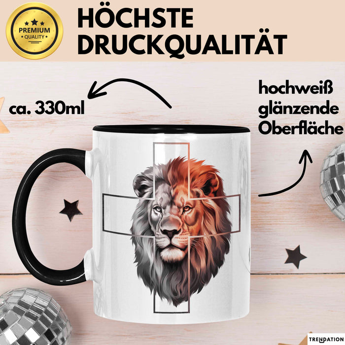Jesus Löwe von Juda Tasse Geschenk Lustige Geschenkidee Spruch Schwarz Trendation