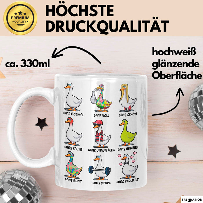 Gans Tier Gänse Bauer Tasse Becher Geschenk Lustige Geschenkidee Spruch Gänsearten Weiß Trendation