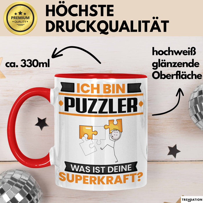Puzzler Tasse Geschenk für Puzzler Geburtstag Lustiger Spruch Kaffee-Becher Was Ist Deine Superkraft Trendation