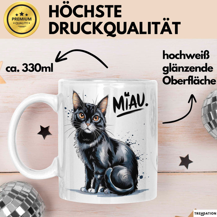 Katzen Tierliebhaber Tasse Geschenk Lustige Geschenkidee Spruch Miau Weiß Trendation
