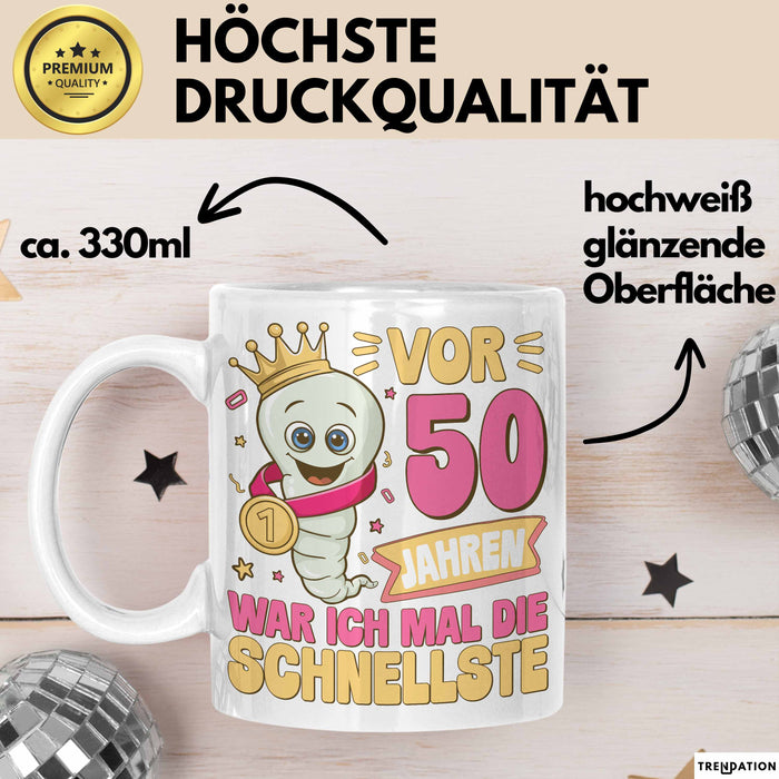 50. Geburtstag Tasse Geschenk Vor 50 Jahren War Ich Mal Die Schnellste Geschenkidee Frauen Mutter Oma Weiß Trendation