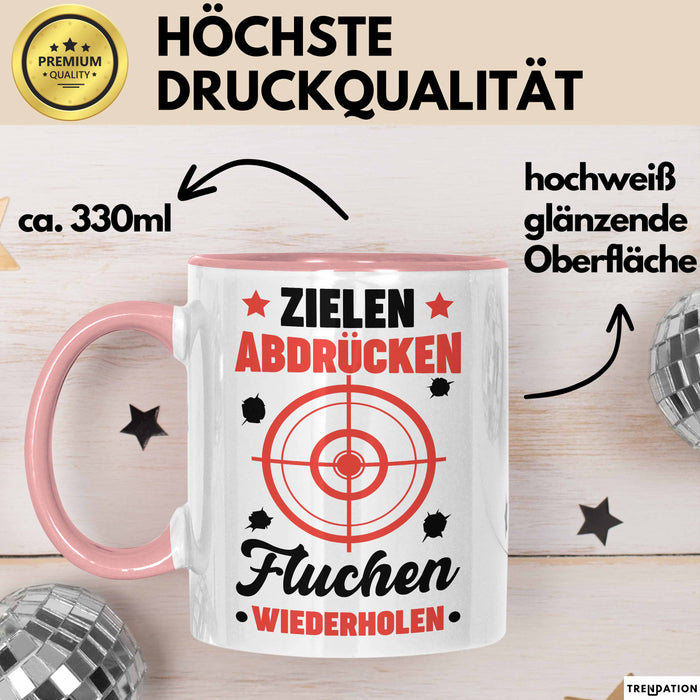 Sportschütze Tasse Geschenk Spruch Geschenkidee Geburtstag Zielen Abdrücken Fluchen Wiederholen Rosa Trendation