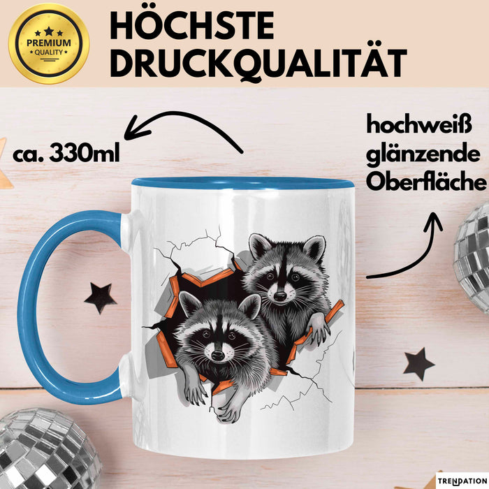 Waschbär Tierliebhaber Tasse Geschenk Lustige Geschenkidee Spruch Blau Trendation