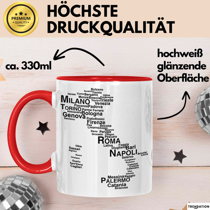 Italienische Städte Italien Karte Tasse Geschenk Lustige Geschenkidee Spruch Rot Trendation