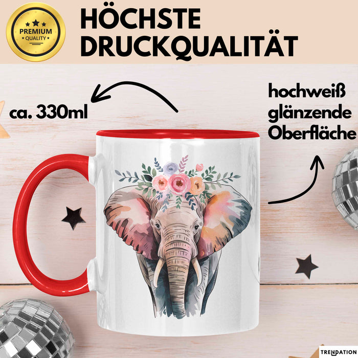 Elefant Tier Blumen Tasse Geschenk Lustige Geschenkidee Spruch Rot Trendation