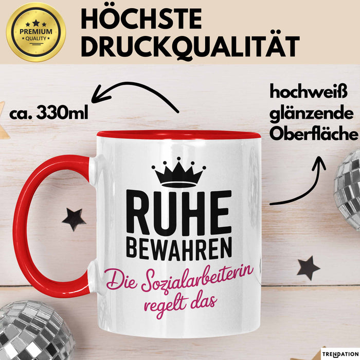 Sozialarbeiter Tasse Geschenk Lustige Geschenkidee Spruch Ruhe Bewahren Die Sozial Arbeiterin Regelt Das Rot Trendation
