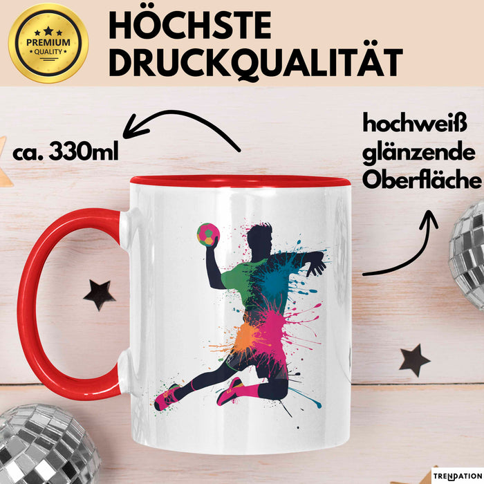 Handballspieler Tasse Geschenk Lustige Geschenkidee Spruch Rot Trendation