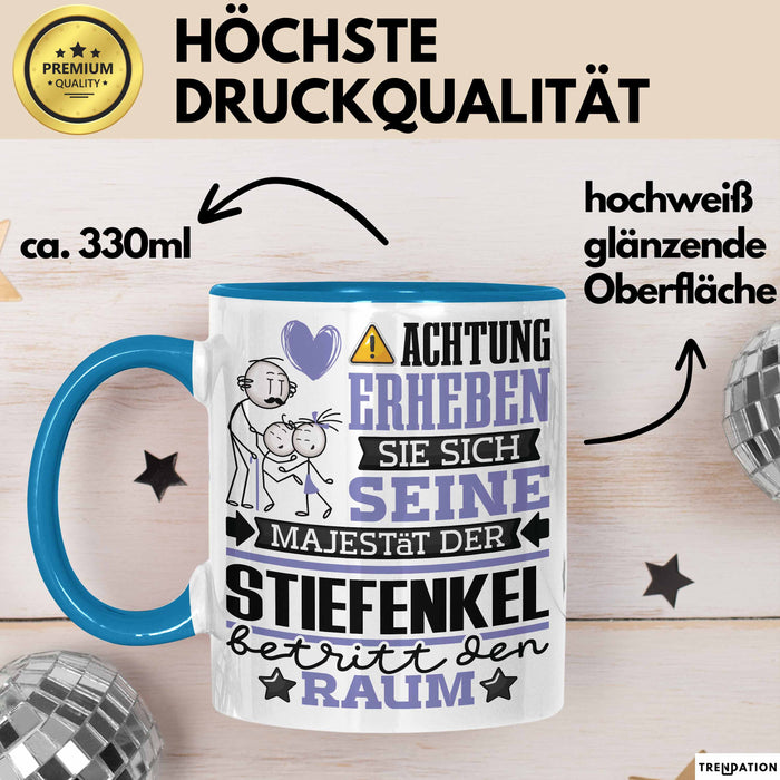Enkelsohn Geschenk Tasse Lustiger Spruch Erheben Sie Sich Der Enkelsohn Betritt den Raum Blau Trendation