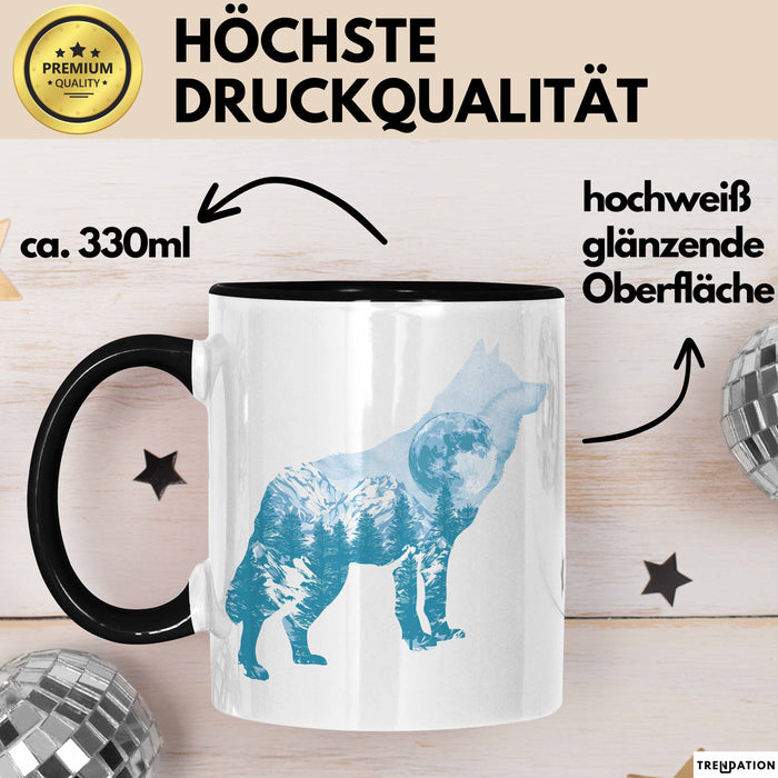Wolf Tasse Geschenk Silhouette Landschaft Mond Geschenkidee Schwarz Trendation