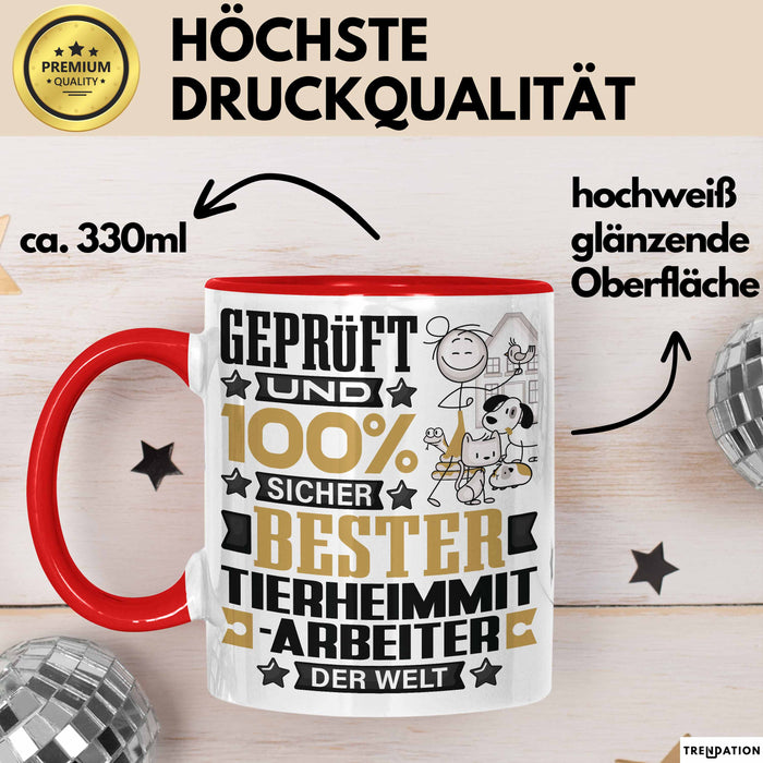 Tierheimmitarbeiter Geschenk Lustiger Spruch für Tierheimmitarbeiter Geschenkidee Bester Tierheimmitarbeiter Der Welt Rot Trendation