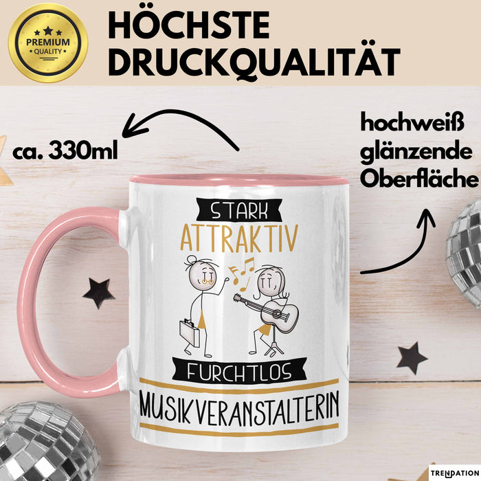 Musikveranstalterin Tasse Geschenk Becher Stark Attraktiv Furchtlos Musikveranstalterin Lustige Geschenkidee Rosa Trendation