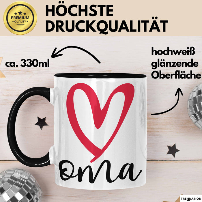 Oma Herz Tasse Geschenk Muttertag Liebevolle Spruchidee Schwarz Trendation