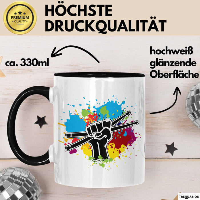 Schlagzeug-Spieler Geschenk Drummer Tasse Geschenkidee Spruch Bunte Farben Schlagzeuger Schwarz Trendation
