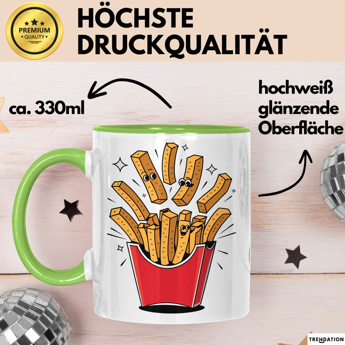 Fast Food Fan Tasse Geschenkidee Burger und Pommes Liebhaber Grün Trendation