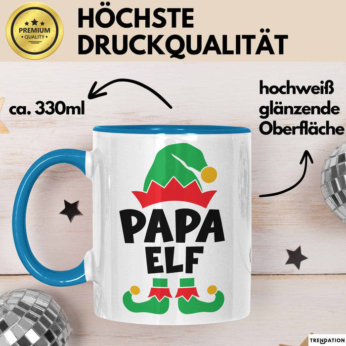 Papa Elf Tasse Geschenk Weihnachten Papa Geschenkidee Papaelfe Blau Trendation