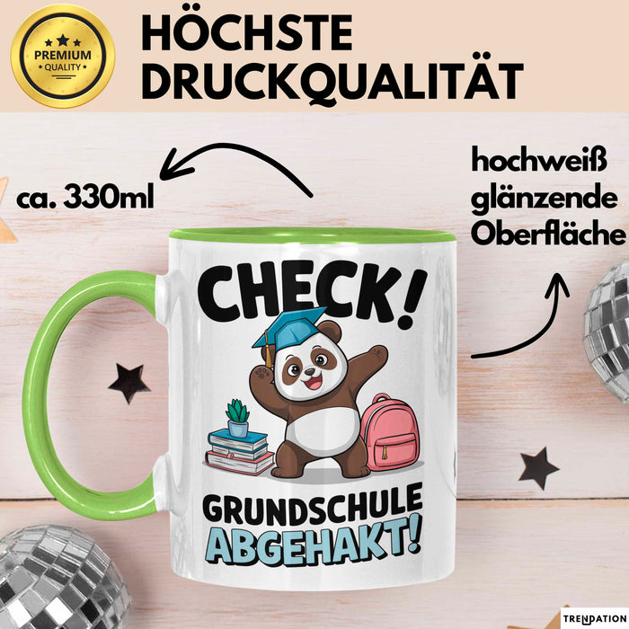 Grundschule Abschied Tasse Becher Geschenk Lustige Geschenkidee Spruch Check Grundschule Abgehakt Grün Trendation