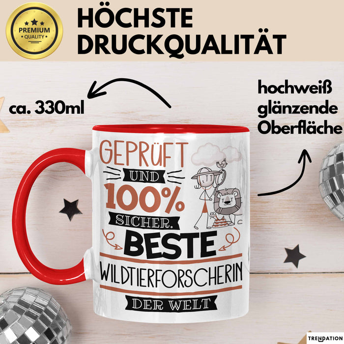 Beste Wildtierforscherin Der Welt Tasse Geschenk für Eine Wildtierforscherin Geprüft Und Sicher Geschenkidee Geburtstag Weihnachten Rot Trendation