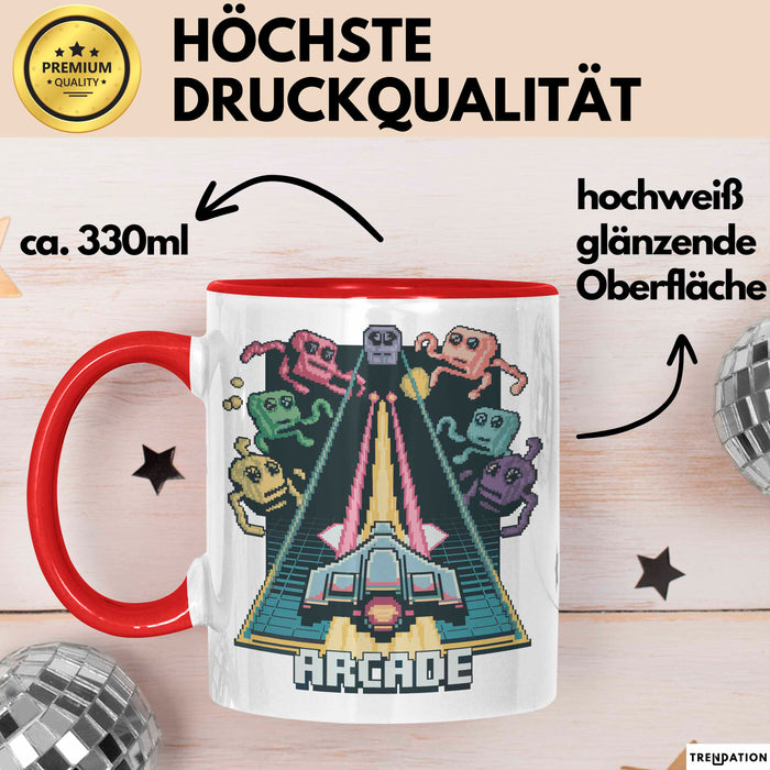 Retro Gamer Tasse Geschenkidee für Gaming und Konsolen Fans Rot Trendation