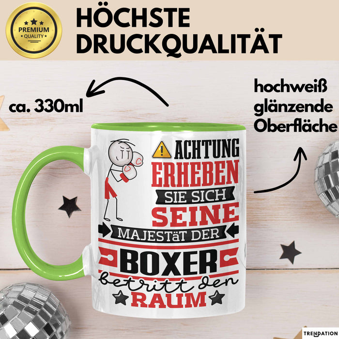 Boxer Geschenk Tasse Lustiger Spruch Erheben Sie Sich Der Boxer Betritt den Raum Grün Trendation