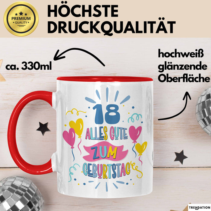 18. Geburtstag Tasse Geschenk Männer Frauen Lustig Alles Gute Zum Geburtstag 18er Geburtstags Grüße Geschenkidee Rot Trendation