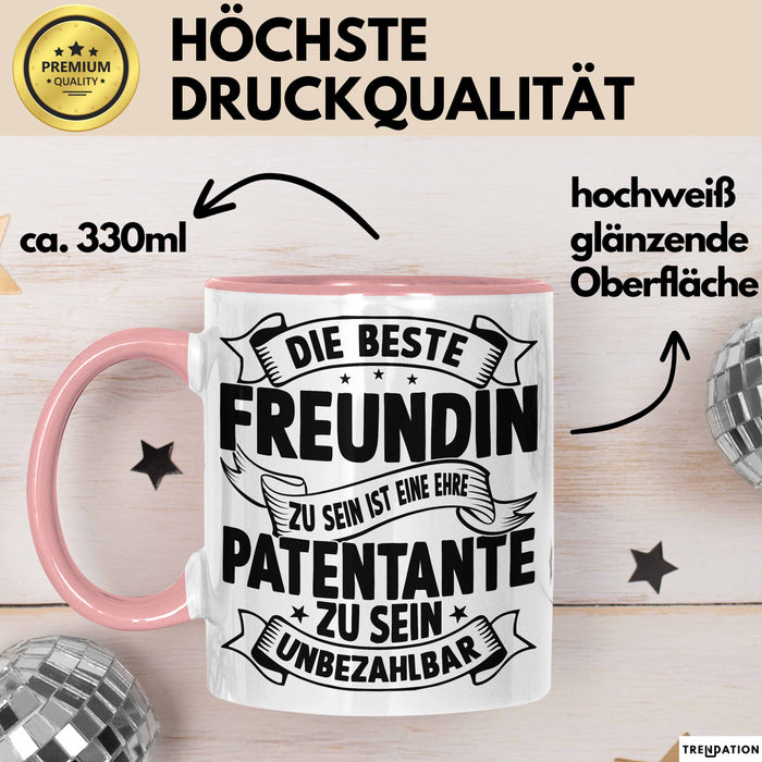 Patentante Geschenk Tasse Spruch Geschenkidee Beste Patentante Zu Sein Ist Unbezahlbar Kaffee-Becher Rosa Trendation